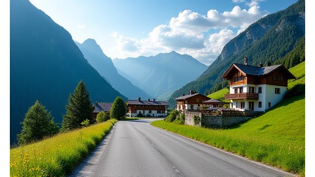 Charming picturesque village in Graubünden surrounded by mountains
