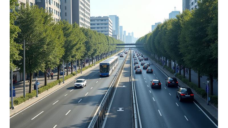 Busy city street in Switzerland showcasing traffic and pedestrian areas