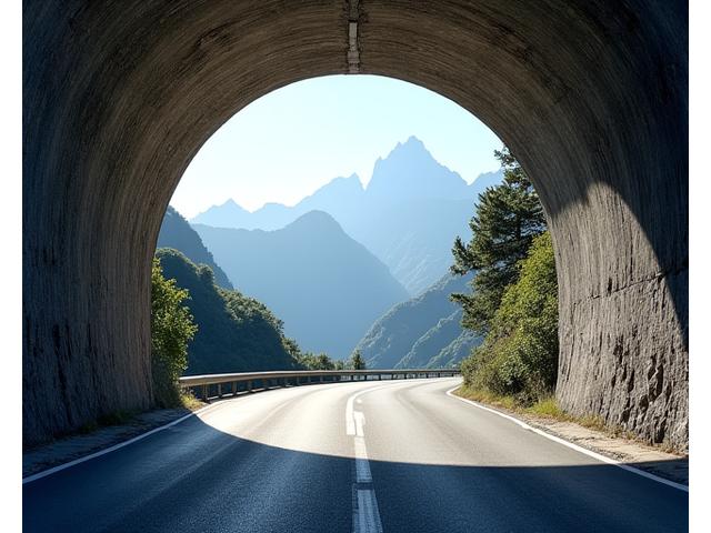 Mountainous Italian landscape with well-maintained road leading from the Swiss border, implying cross-border travel to Italy.